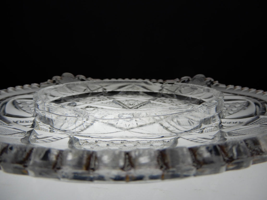 Vintage Clear Press Glass Lidded Round Butter Dish Gold Rims