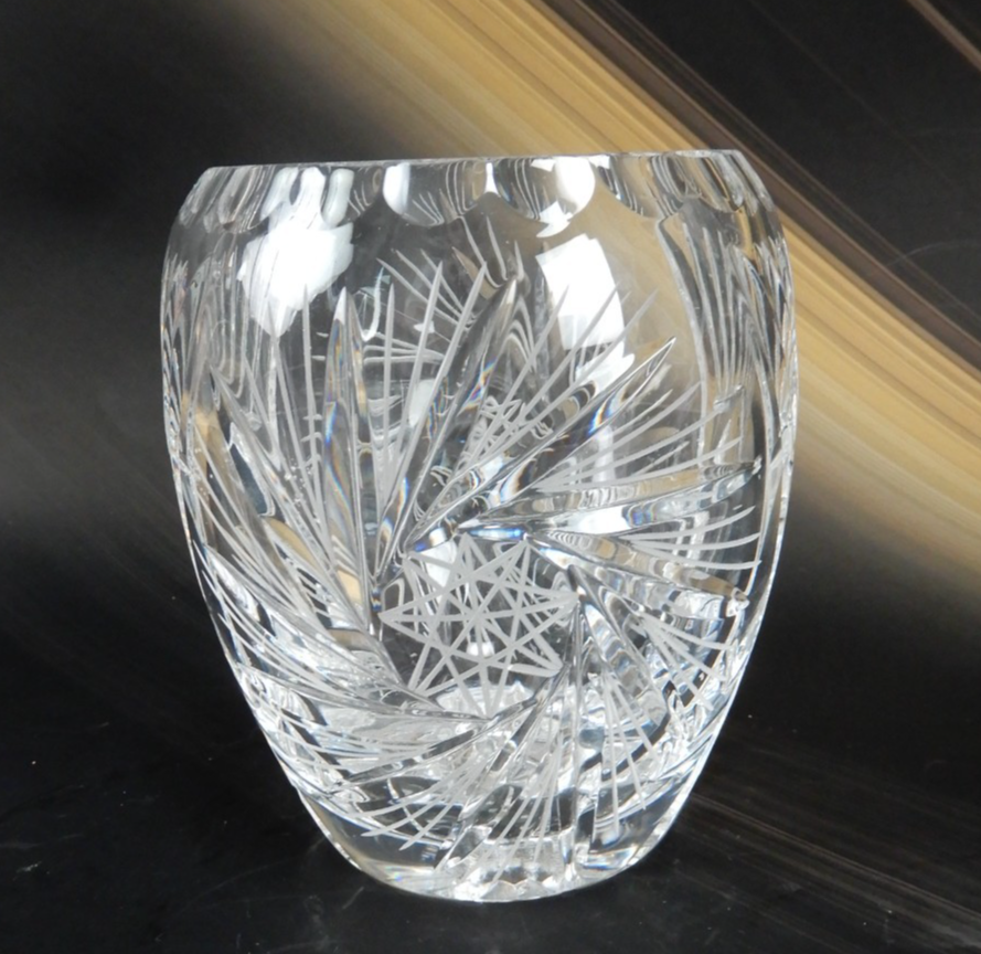 Vintage Hand Cut Heavy Pinwheel Starbust Lead Crystal Lamp Shade 1/2" Fitter