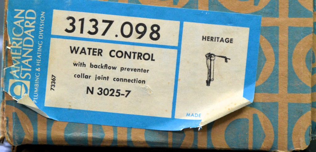 American Standard "Heritage" N 3025-7 Water Control w/ Backflow Preventer As Is