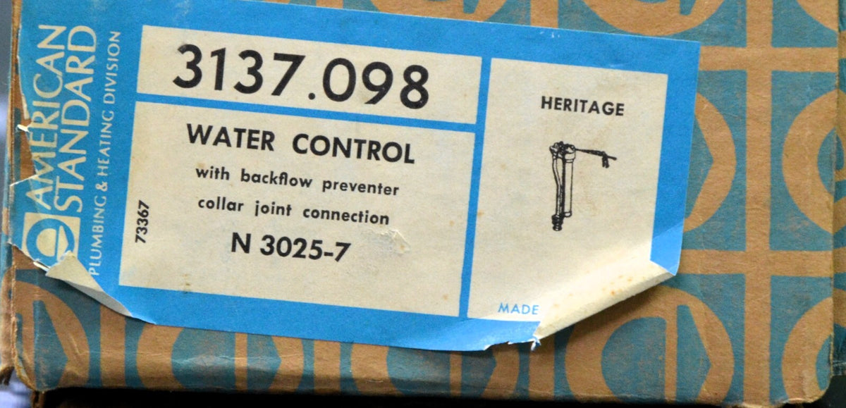 American Standard "Heritage" N 3025-7 Water Control w/ Backflow Preventer As Is