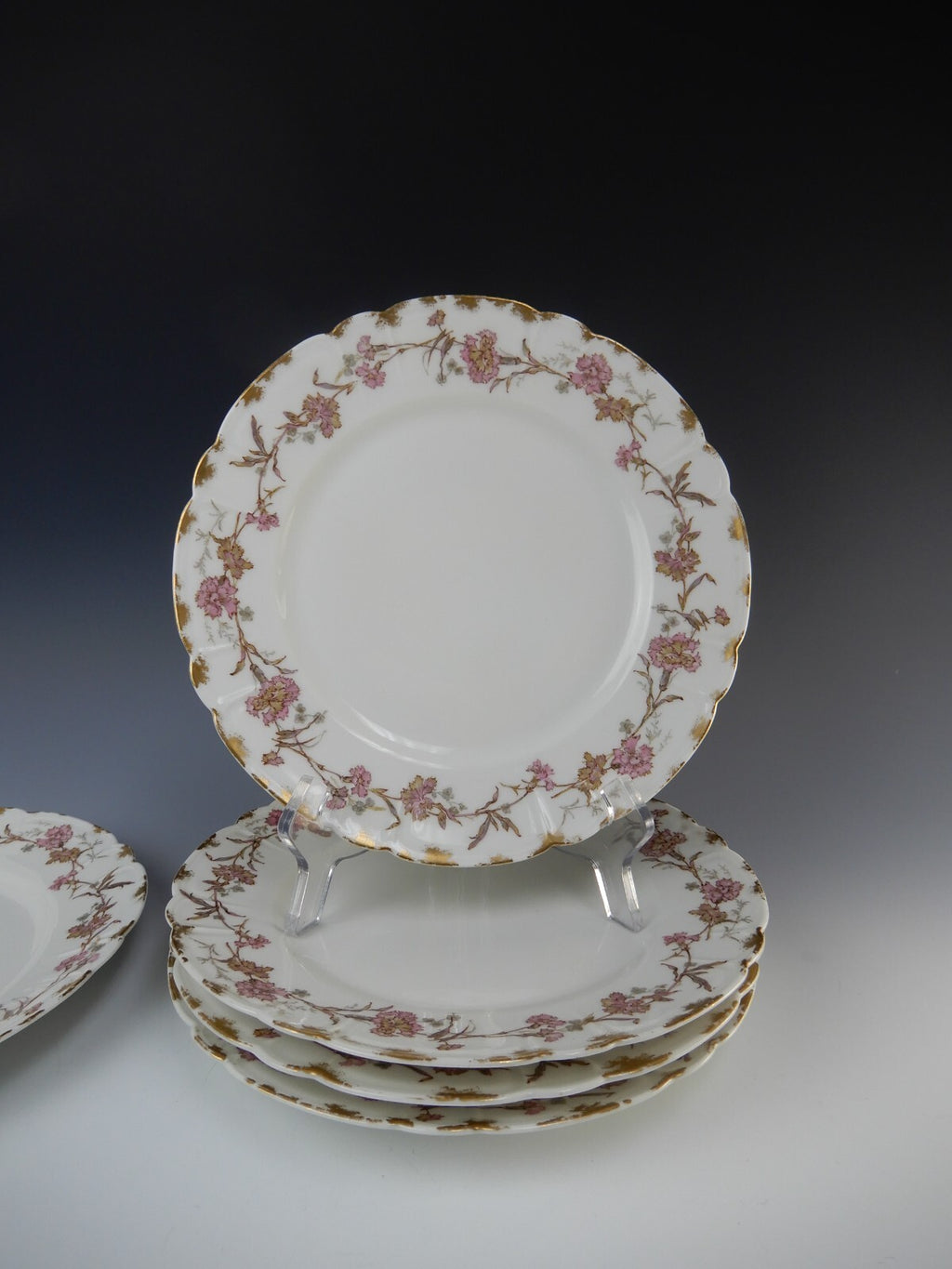 5 Pc.Antique Haviland Limoges France with Carnation Flowers 9-1/2" Dinner Plates