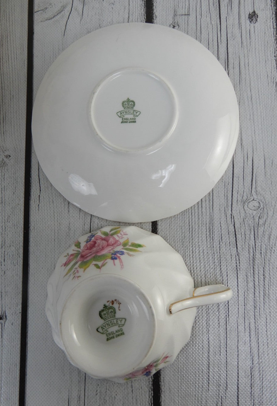 Vintage Aynsley Fine Bone China England w/ Rose Baby Blue Tea Cup & Saucer