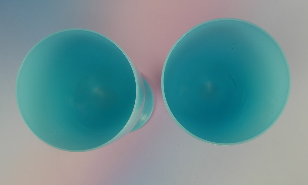 Pair of Vtg Portieux Vallerysthal Blue Opaline Glass Goblets France 14oz