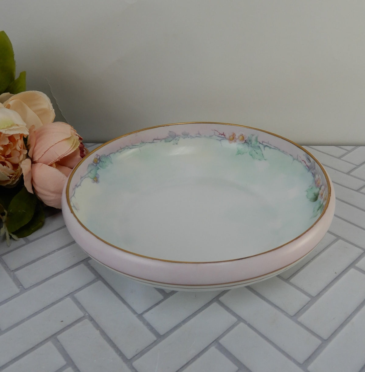 "Rosenthal Self Bavaria" Hand Painted Pink Flowers & Signed 9" Decorative Bowl