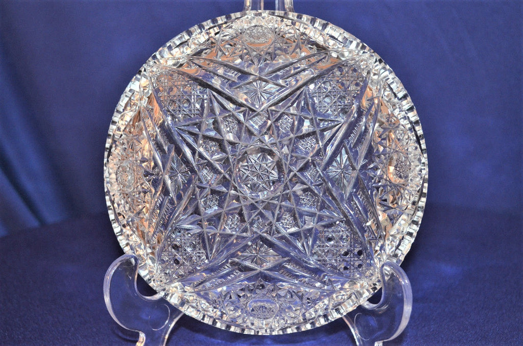 Vintage Cut Crystal Shallow Bowl w. Star Designs 6"