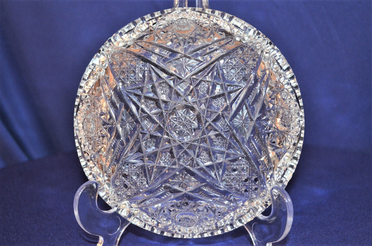 Vintage Cut Crystal Shallow Bowl w. Star Designs 6"