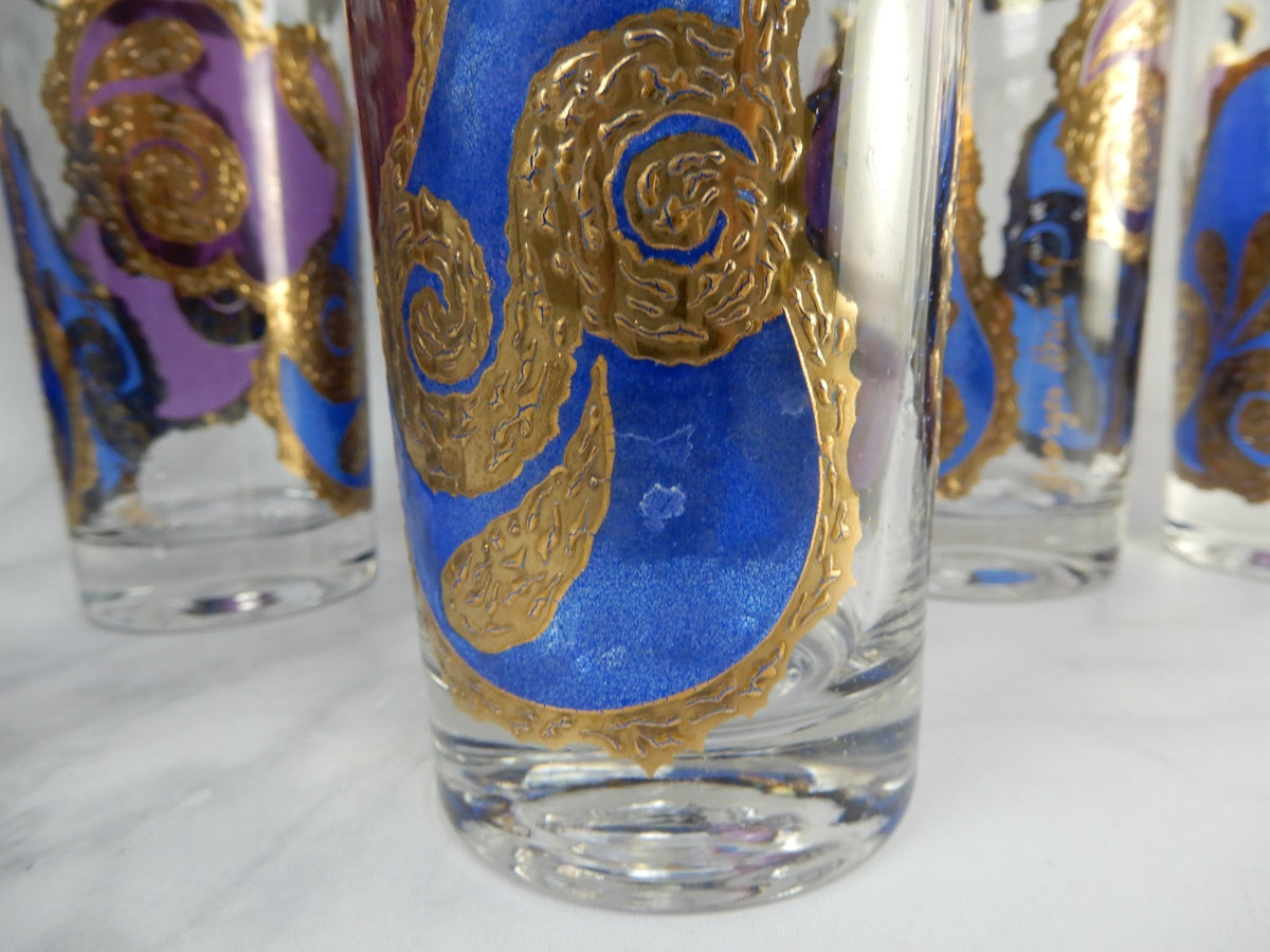 Seven Georges Briard Signed Mid-Century Apple and Pear Pageant Highball Glasses