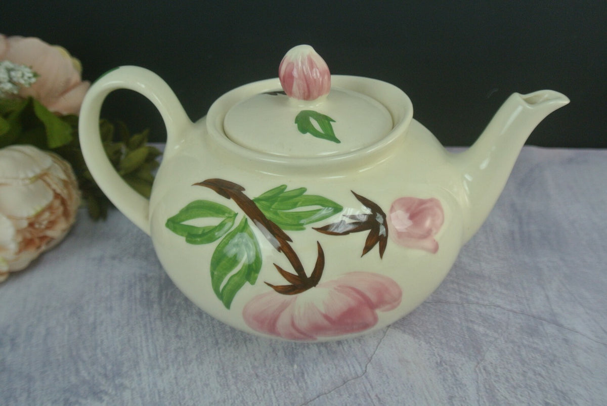 Vintage Continental Kilns Green Arbor Musical Box Teapot Pink Roses