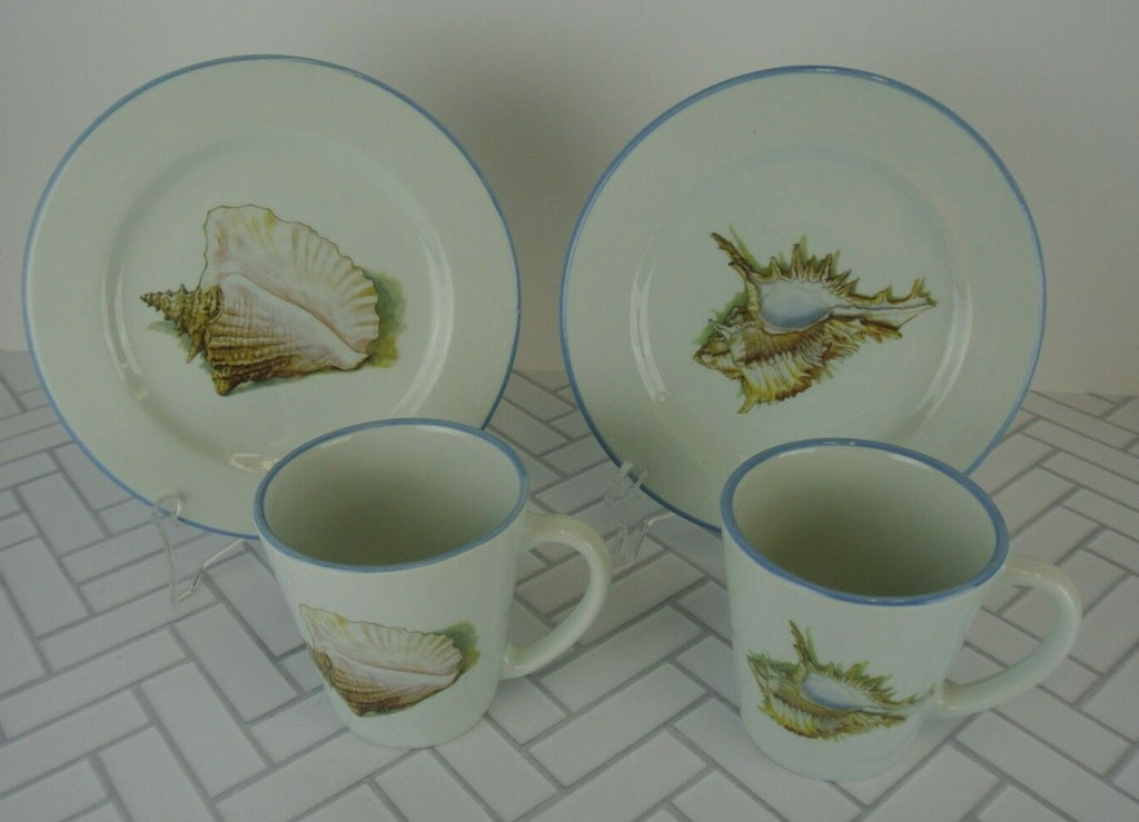Set of 2 Sea Shell Dinnerware Two Plates, Two Mugs Made in Italy "B"