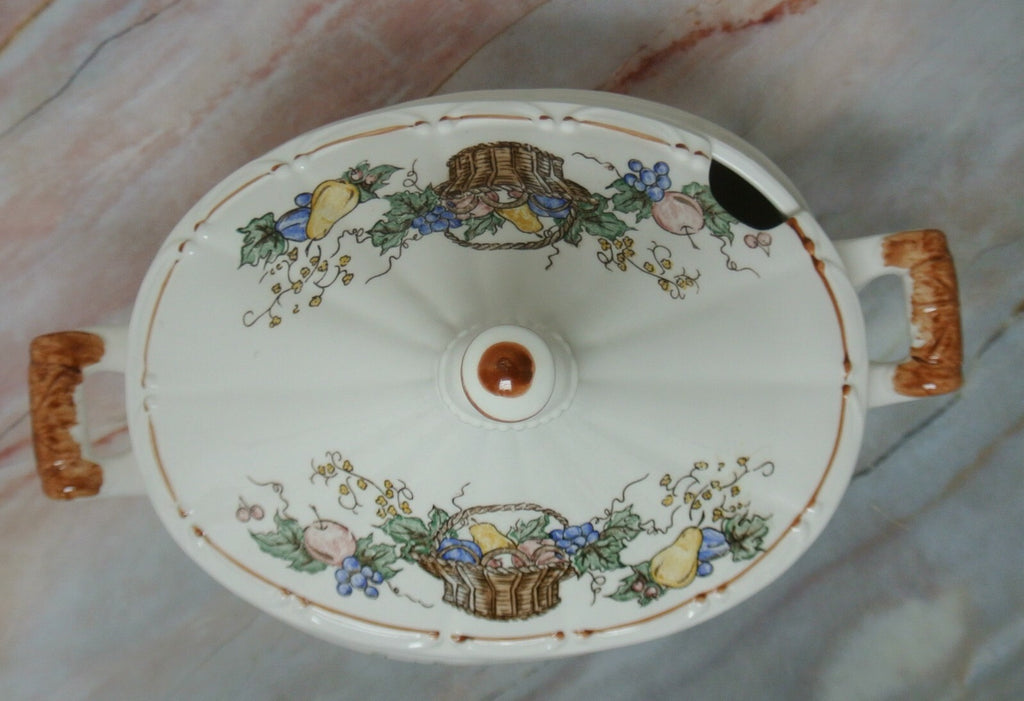 Vintage Soup tureen Harvest Fruit Basket Ceramic Japan No Ladle
