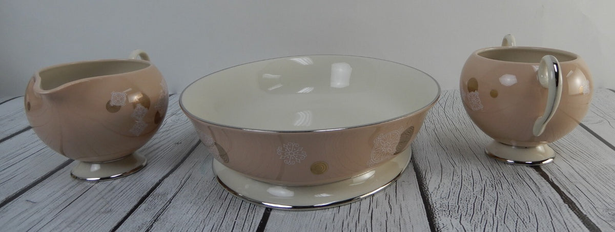 Vintage Flintridge China "New Moon" 3 Piece Creamer,Sugar Bowl and Oval Bowl