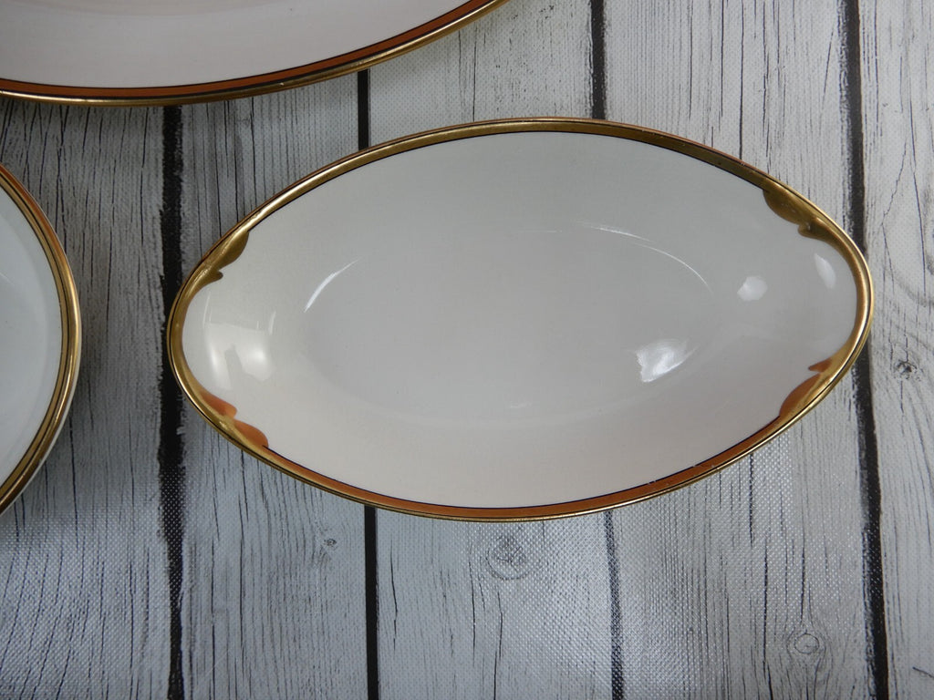 Johnson Brothers England White Gold and Black Rims Platter,Bowl,Dish