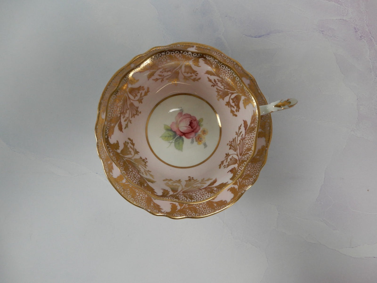 Paragon “ HM The Queen & HM Queen Mary” Light Pink Gold Filigre Cup And Saucer
