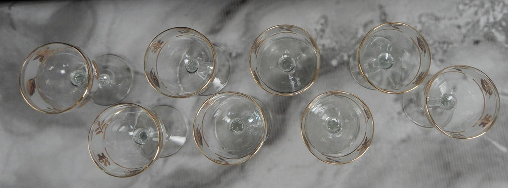 Vtg. Libbey Frosted Golden Foliage Gold Leaf Glass Cocktail Glasses, Set of 8