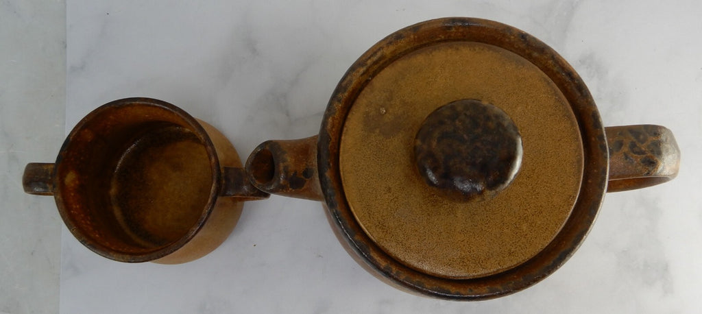 McCoy Pottery Canyon Mesa Double Handle Soup Bowl and Teapot Brown Stoneware