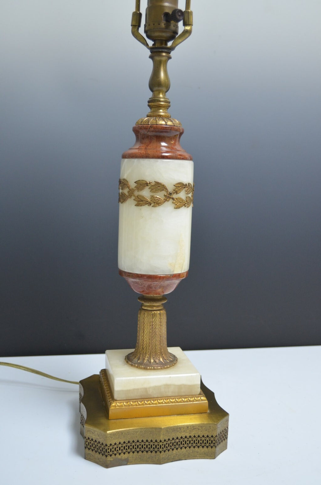 Vintage Brass, Quartz and Marble Table Lamp