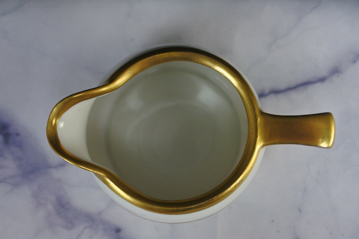 Vintage Pickard White and Gold Rims Porcelain Cream And Sugar Bowl