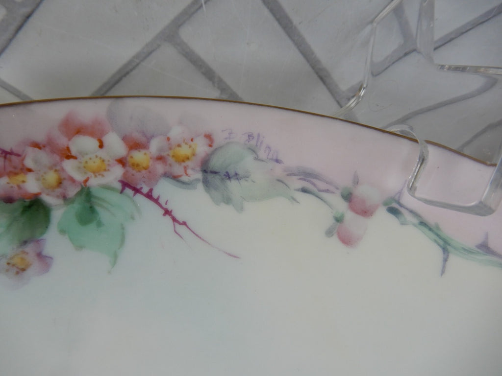 "Rosenthal Self Bavaria" Hand Painted Pink Flowers & Singed 12-3/4" Cake Plate