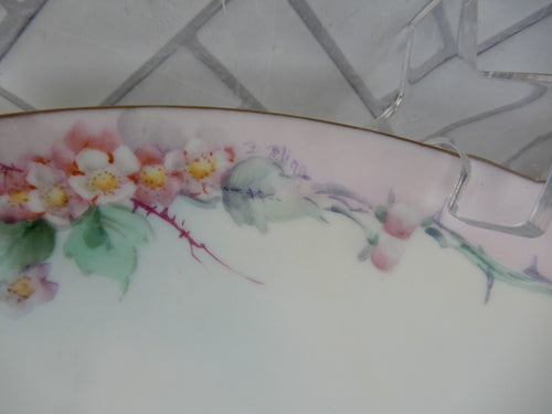 "Rosenthal Self Bavaria" Hand Painted Pink Flowers & Singed 12-3/4" Cake Plate