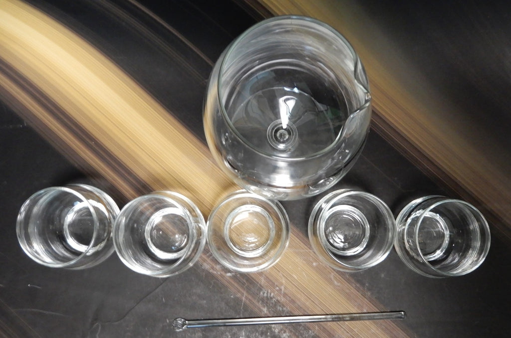Dorothy Thorpe Triple Silver Band Cocktail Decanter -Stirrer,5 Roly Poly Glasses