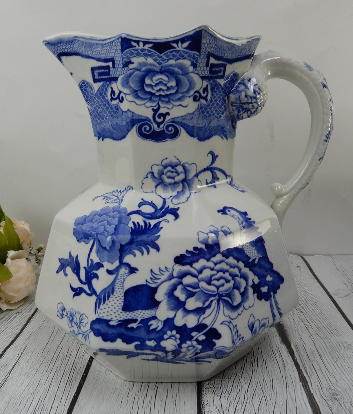 Antique Mason's Ironstone Blue Pheasant Pattern,Wash Bowl & Pitcher Set Ca.1815