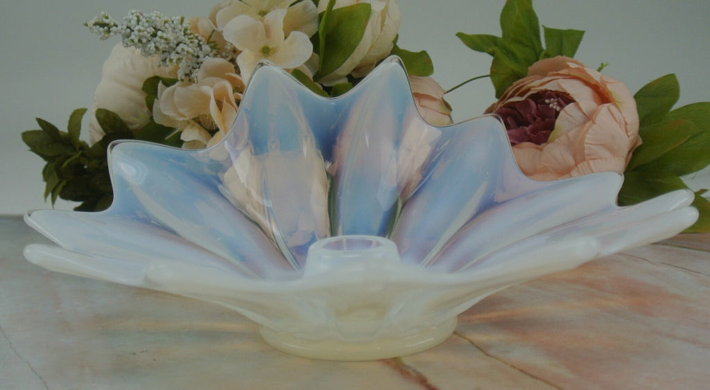 Fostoria Heirloom White Opalescent Art Glass Candle Holder