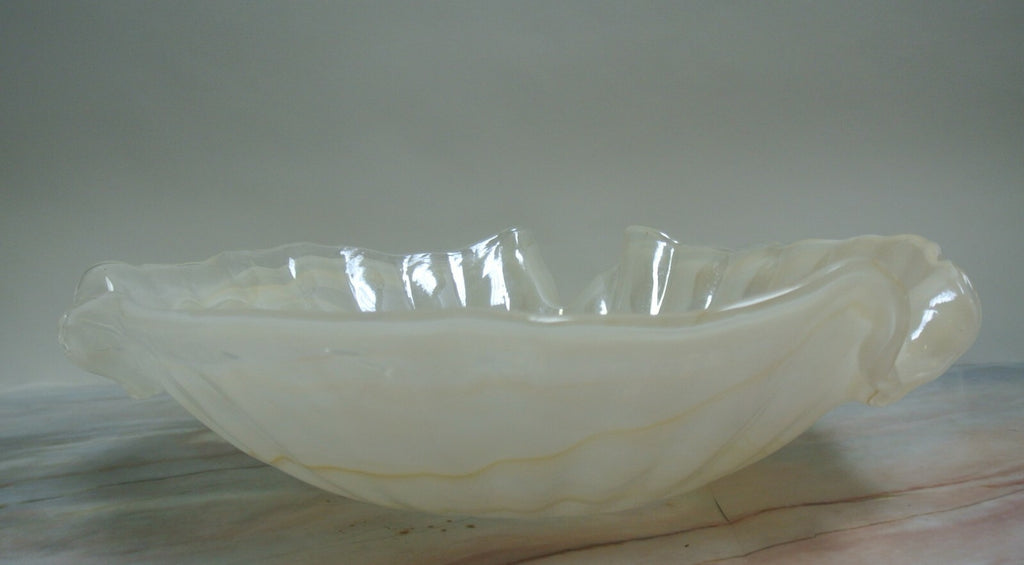 Pearl White Color Lavorazione Arte Murano Hand Blown Iridescent Center Bowl 16"