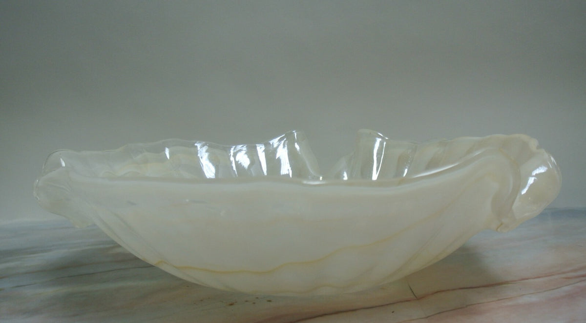 Pearl White Color Lavorazione Arte Murano Hand Blown Iridescent Center Bowl 16"