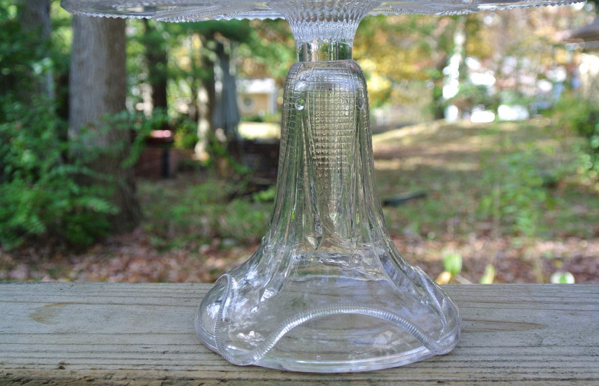 Antique Curtain Tie Back Cake Stand Early American Pattern Glass Adams & Co~B