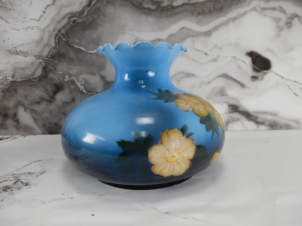 Vintage GWTW Blue Hand Painted Glass Shade 9-3/4" Fitter