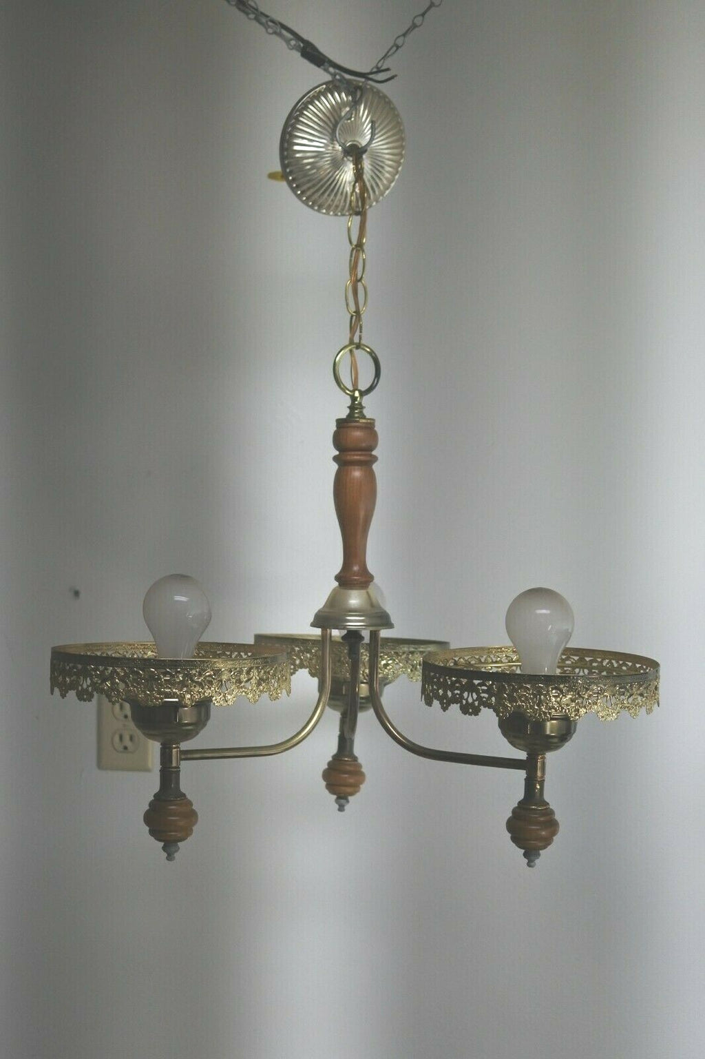 Vintage 3 Light Arm Ceiling Light Rustic chandelier  *As Is*
