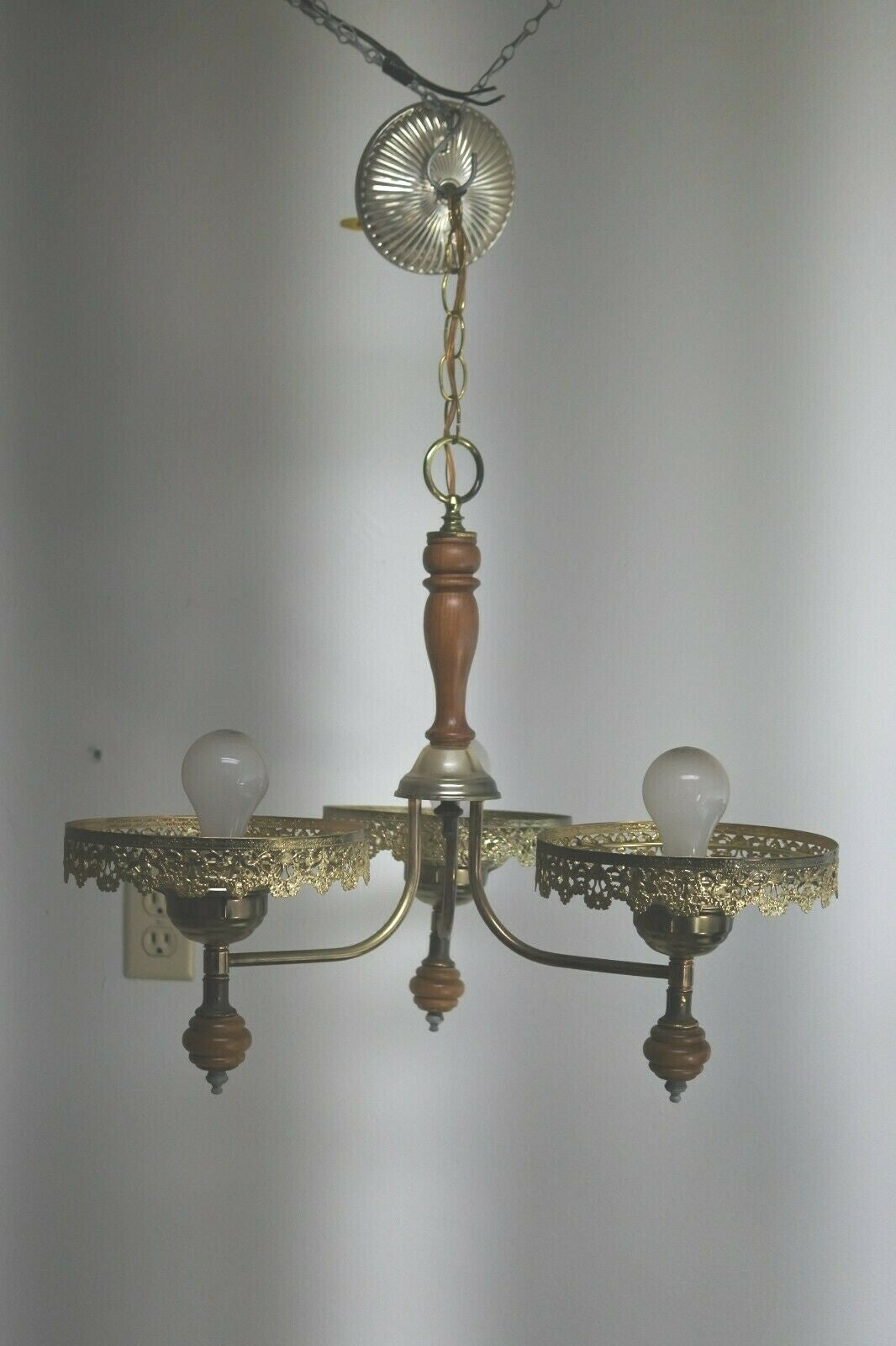 Vintage 3 Light Arm Ceiling Light Rustic chandelier  *As Is*
