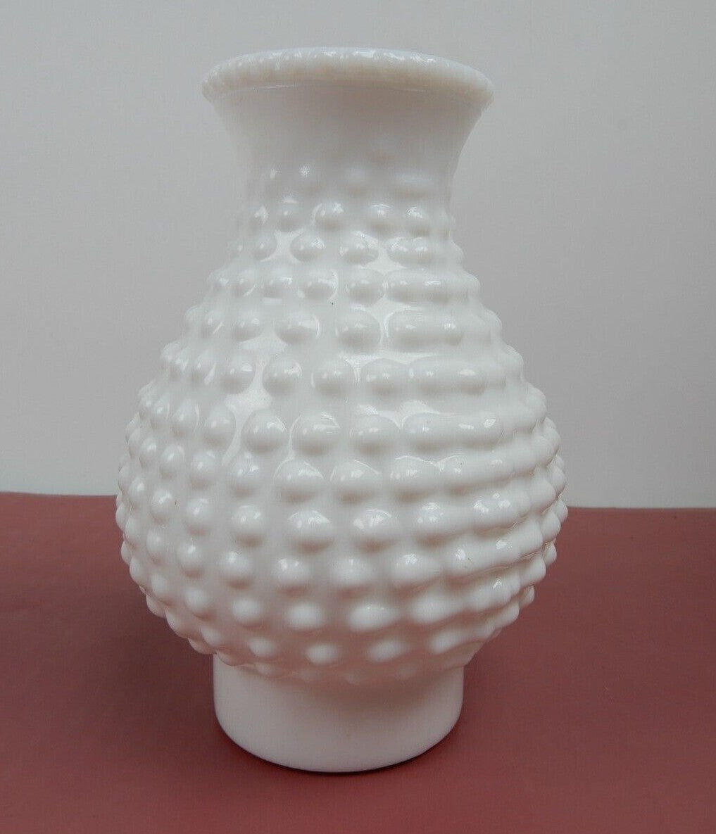 Vintage Table Lamp with Milk Glass Hobnail Lampshade W/Wood & Metallic Base