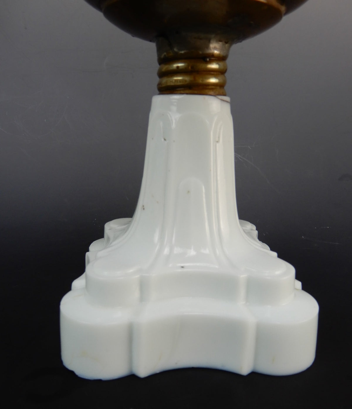 MFG Co No. 1 Queen Ann Burner White Milk Glass Base Oil Lamp