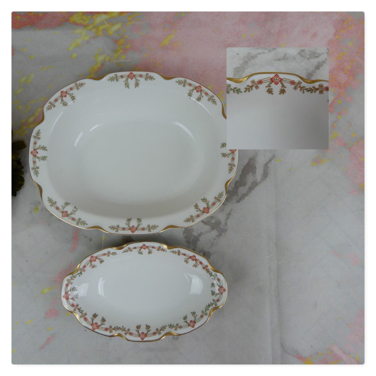 Vintage Haviland Limoges Schleiger 580 Pattern Serving Bowl And Relish Dish
