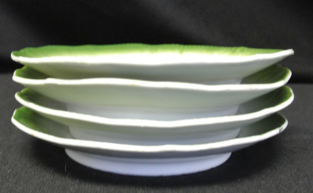 4 Vintage Lion Mark Made in Bavaria Green Cups & Saucers Decorated with Apples