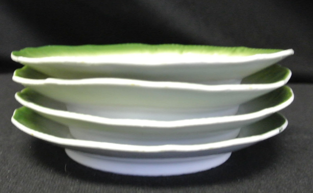 4 Vintage Lion Mark Made in Bavaria Green Cups & Saucers Decorated with Apples