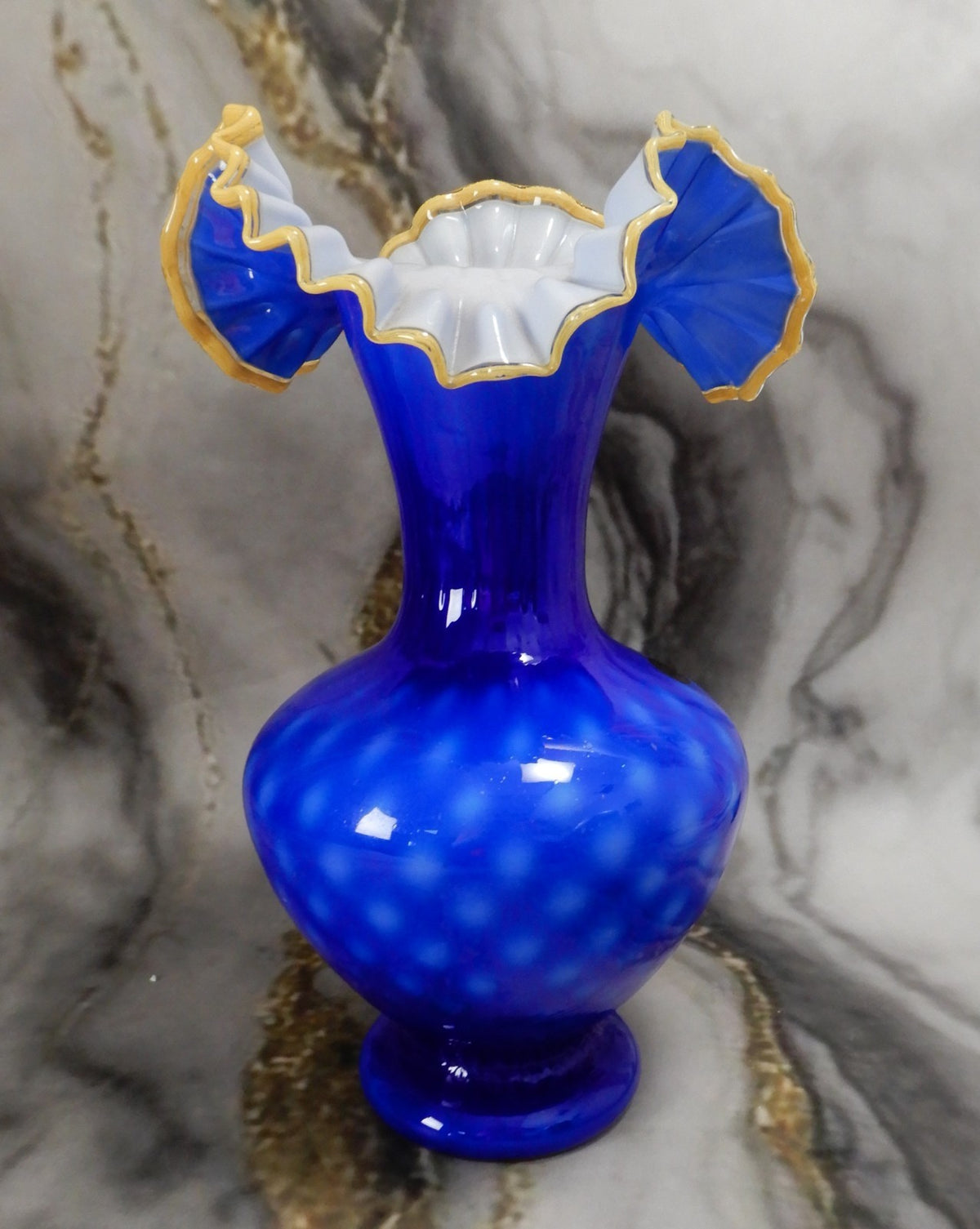 Arte Murano Kristall Mery Art Glass 13-3/4" Tall Pitcher Cobalt Blue,Yellow Rim