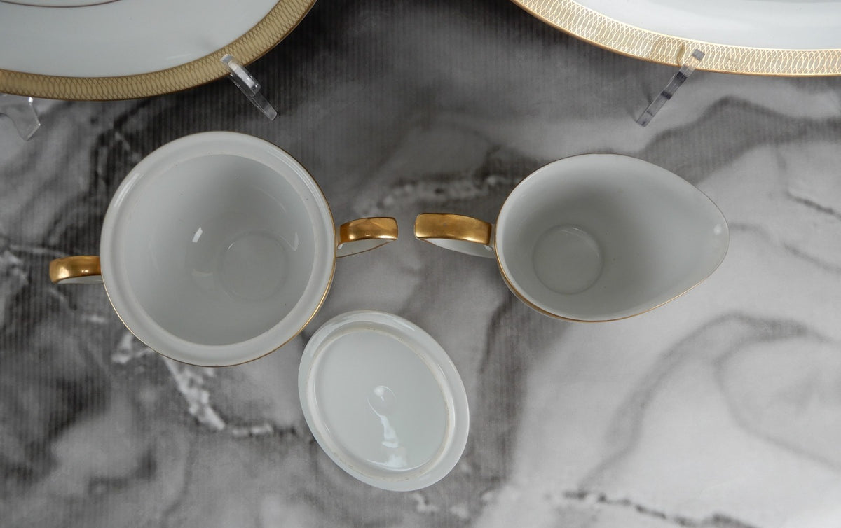 4 Pc Mikasa Bristol 16-1/2" Platter, Sugar Bowl,Creamer and 12-1/4" Chop Platter