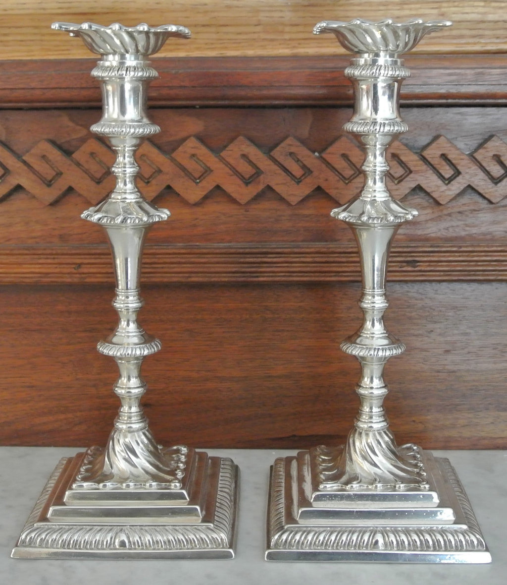 Antique Pair of George III Ebenezer Coker Silver Candlesticks - London 1760's
