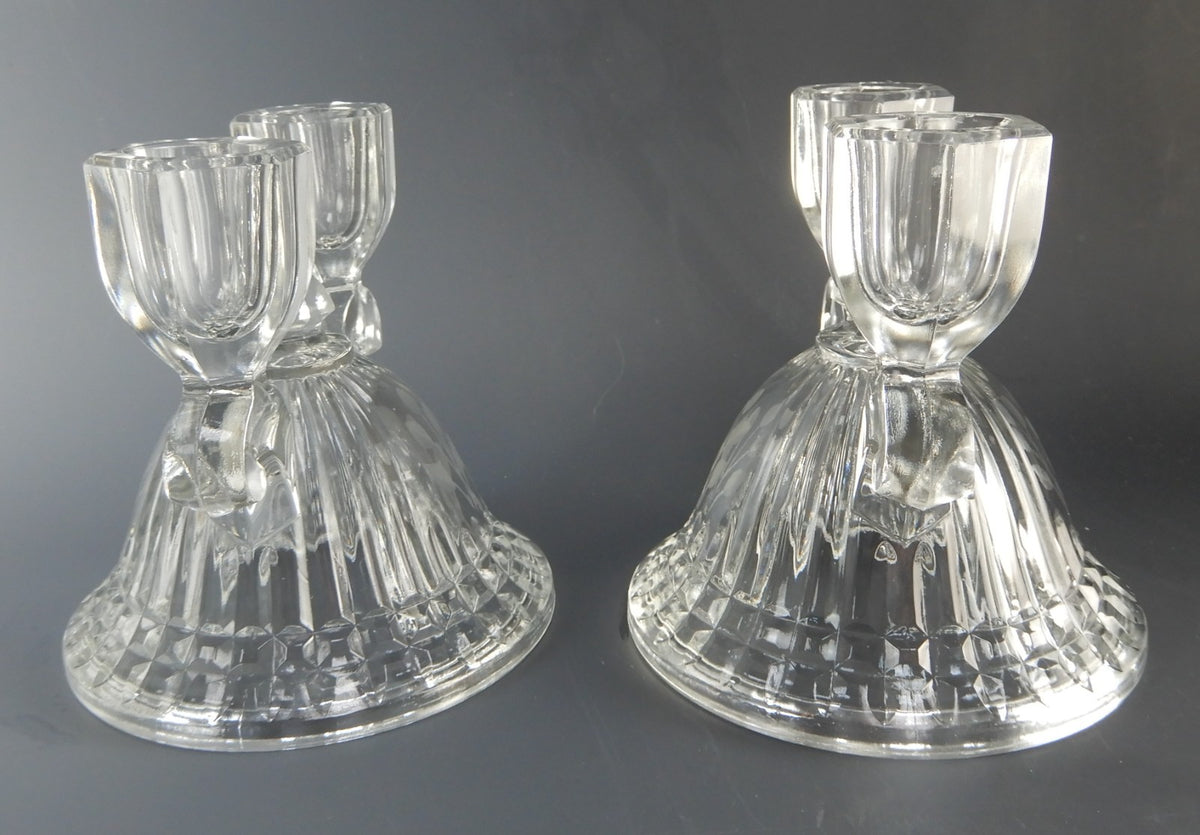 Pair of Imperial Glass Ohio Double Light Candle Holders Etched