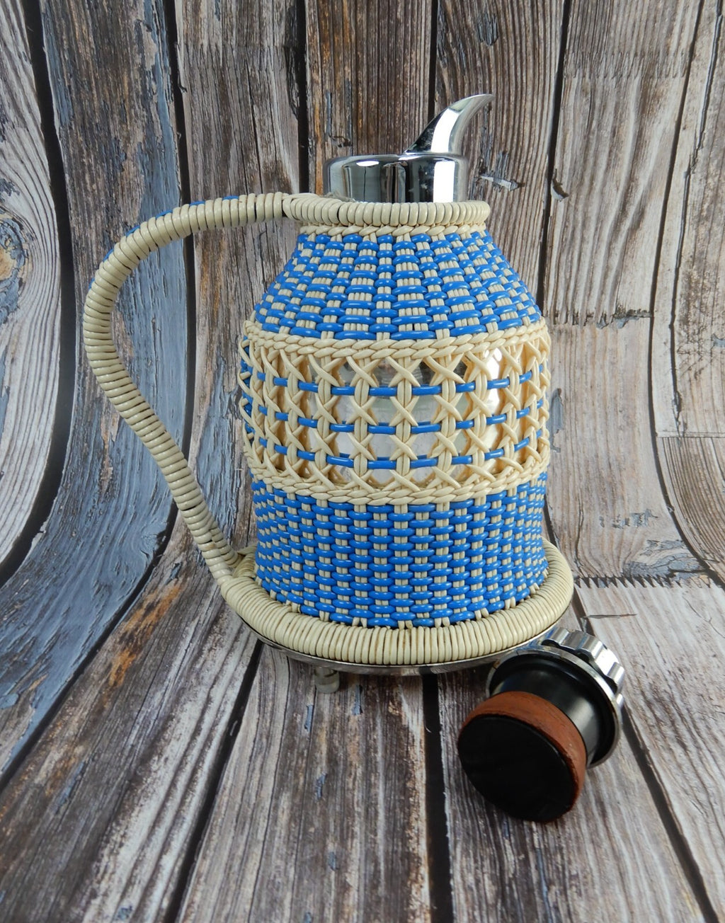 Vintage Plastic Wicker Wrapped 4 Cup Thermos