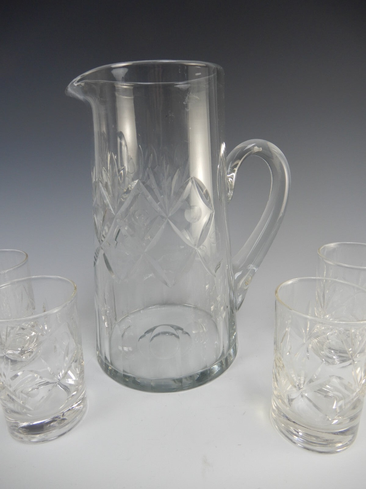 Vintage Clear Glass Set of Pitcher and 6 Juice Glasses