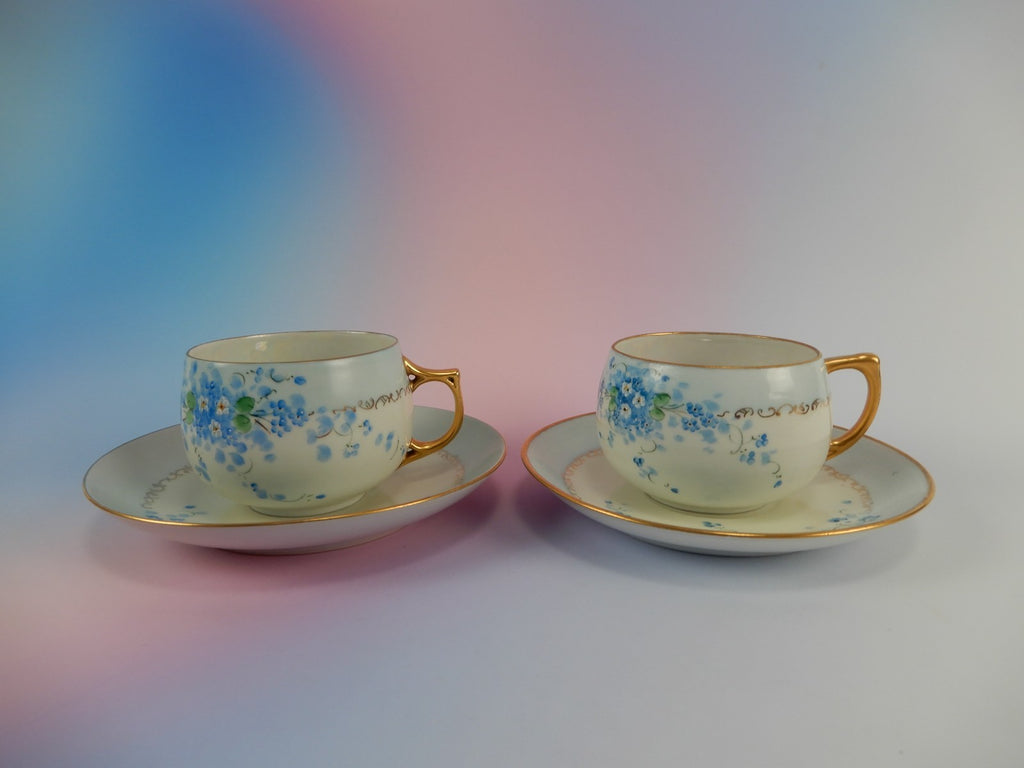 4 Pc. Stouffers Hand Decorated Blue Forget Me Not~ Cups and Saucers