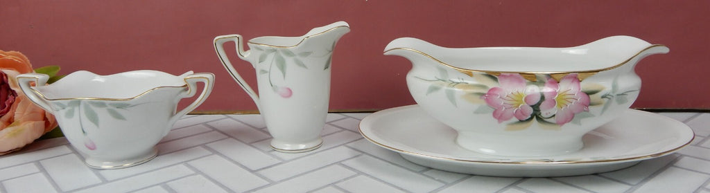Vintage Noritake Azalea China Gravy set of Boat,Creamer and Sugar Bowl