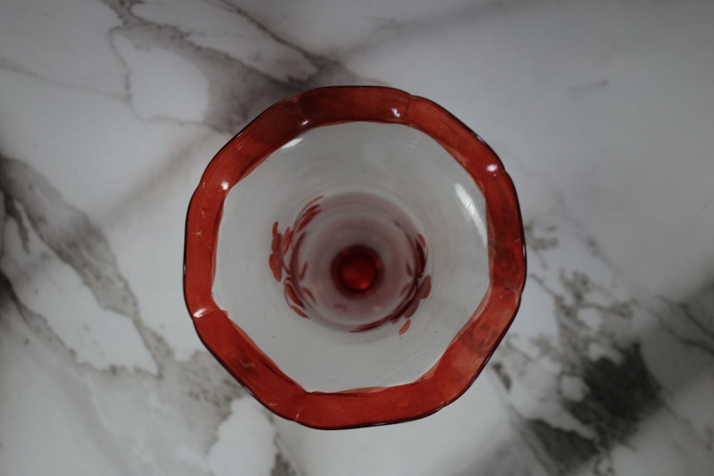 Vintage Bohemian Czech Ruby Red flashed Hand Blown Art Glass 7-1/2” Vase