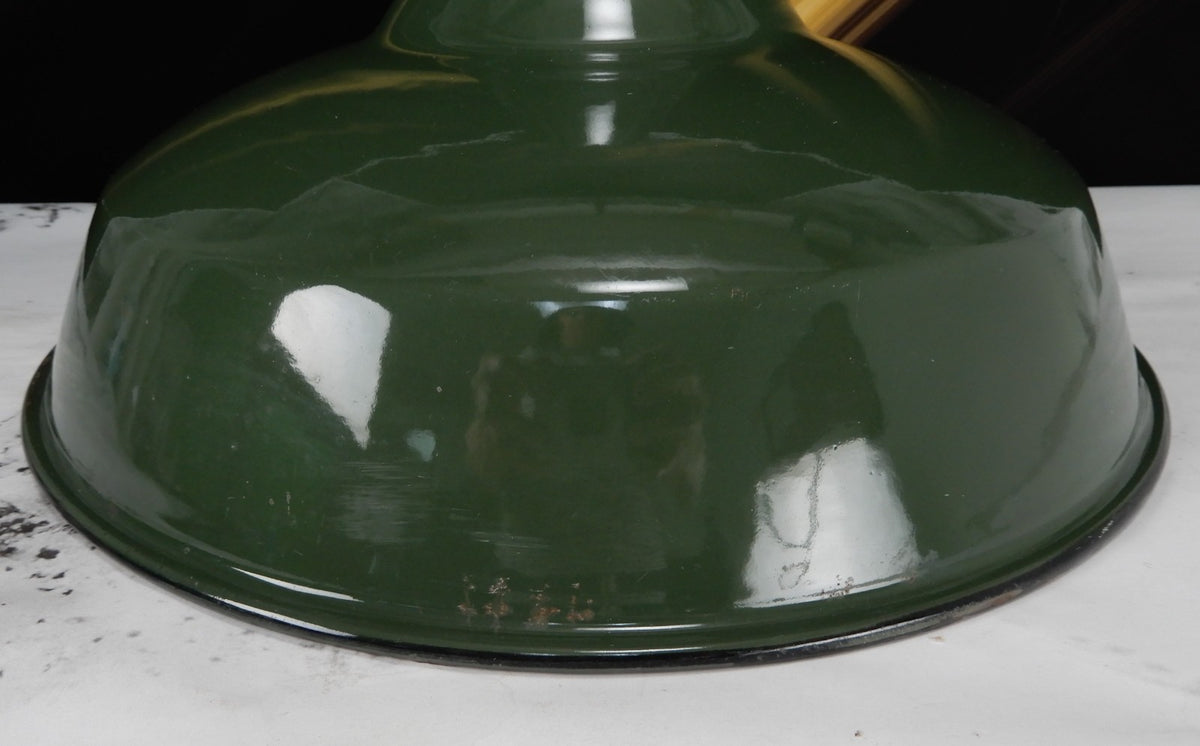 Vtg Benjamin 14” Green Porcelain Enamel Barn Light Shade Industrial Farmhouse