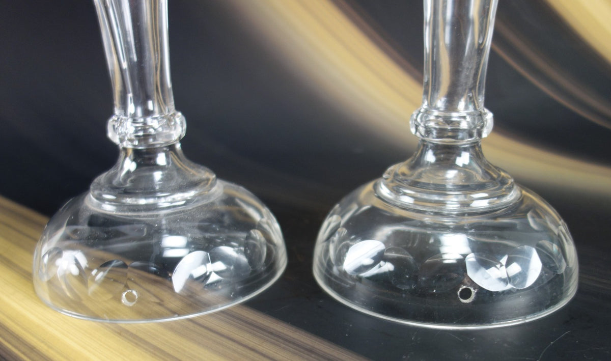 2 Glass Table Lamps /Candle Holders One W/ Hanging Crystals For parts or Repair