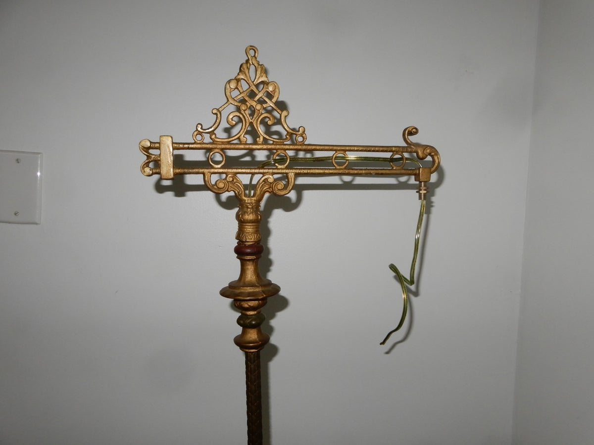 Antique Cast Iron Bridged Ornate Floor Lamp 61-1/4" Tall Needs Repair