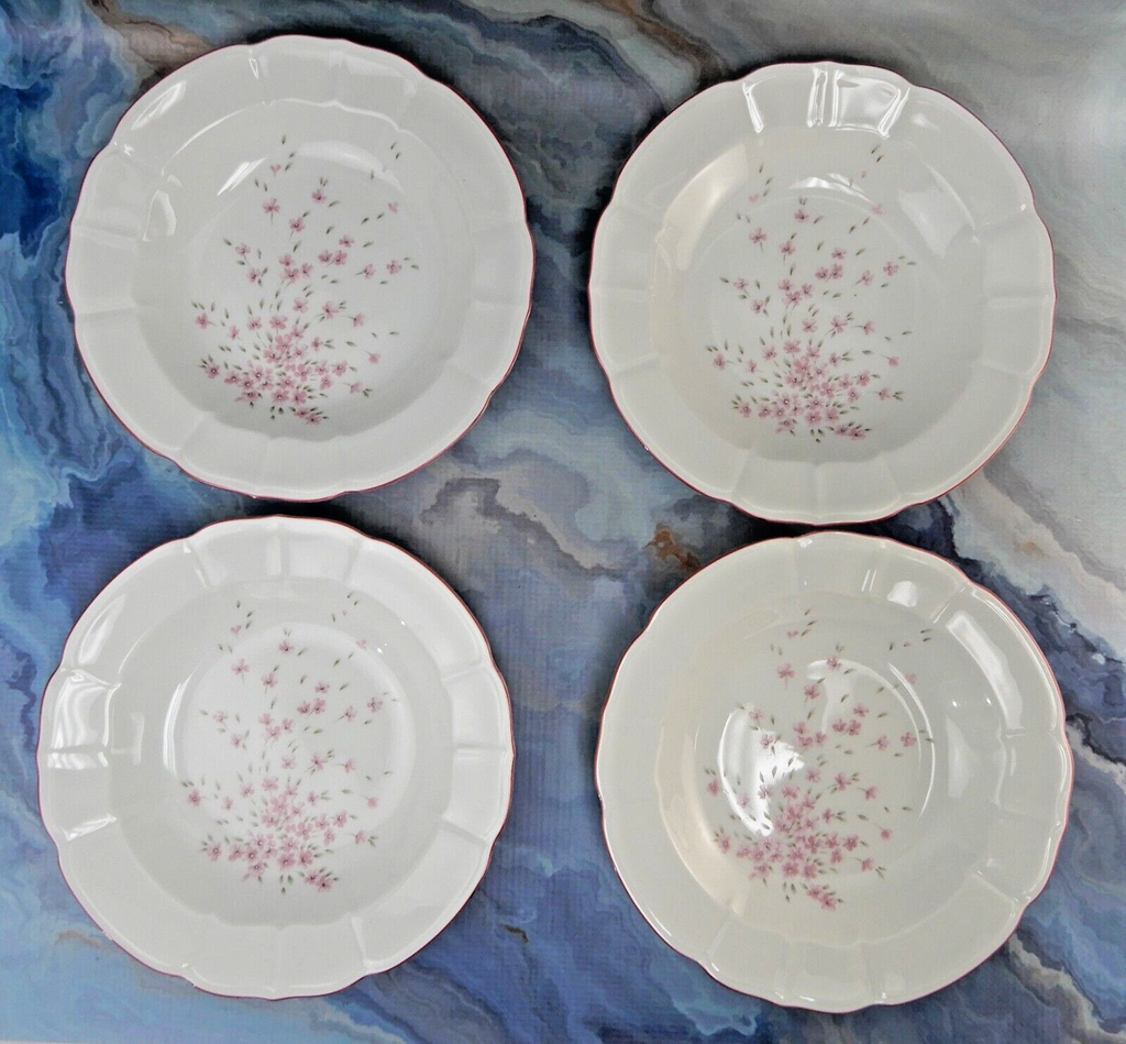 Set of 4 Schumann Arzberg Germany Bavaria Pink Floral Pink Rim Soup Bowls